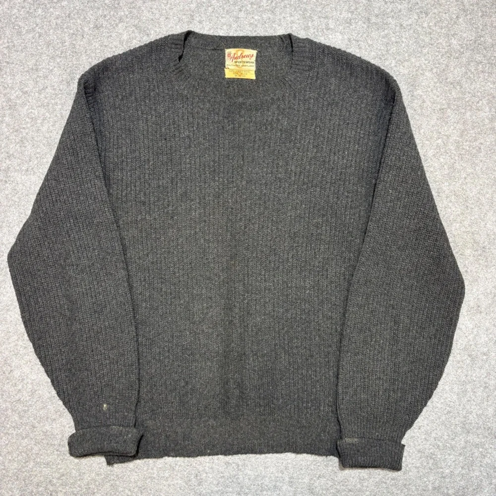 Vintage Andrews Sportswear Mens Gray Lambswool Blend Ribbed Crewneck Sweater M